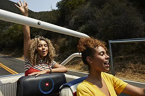 JBL PartyBox On-The-Go Powerful Portable Bluetooth Party Speaker with Dynamic Light Show, black Bluetooth speaker - side view