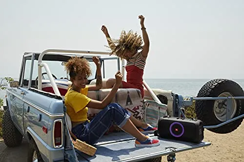 JBL PartyBox On-The-Go Powerful Portable Bluetooth Party Speaker with Dynamic Light Show, black Bluetooth speaker - in use
