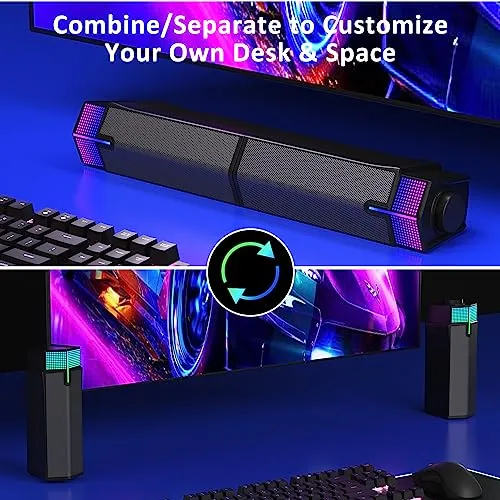 Jeecoo M20 Bluetooth Computer Speakers for PC Desktop Monitor, Gaming PC Sound Bar - Wired USB-Powered, Superb Stereo Sound,