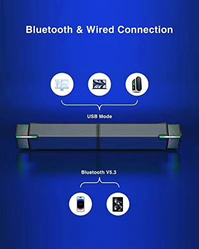Jeecoo M20 Bluetooth Computer Speakers for PC Desktop Monitor, Gaming PC Sound Bar - Wired USB-Powered, Superb Stereo Sound,