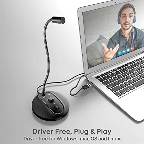 JOUNIVO USB Computer Microphone with Mute Button, Plug&Play Condenser, Desktop, PC, Laptop, Mac, PS4 Mic -360 Gooseneck