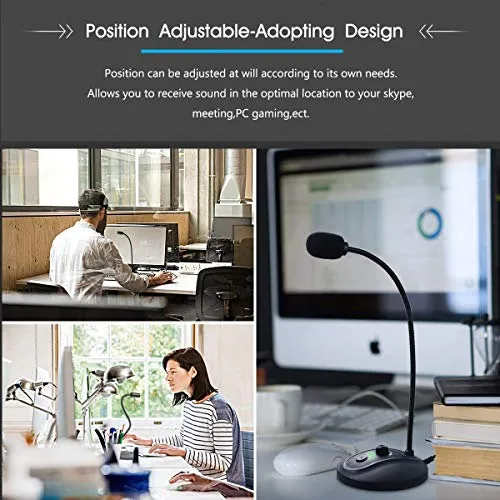 JOUNIVO USB Computer Microphone with Mute Button, Plug&Play Condenser, Desktop, PC, Laptop, Mac, PS4 Mic -360 Gooseneck