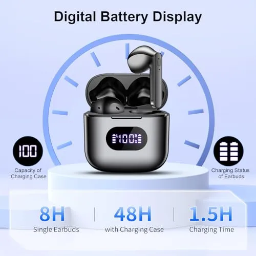 Jrwaro Wireless Earbuds, Bluetooth Headphones V5.3 Ear Buds, Earphones with 48H Long Battery Life LED Power Display, HiFi