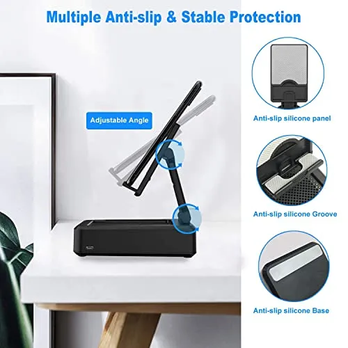 JTEMAN Cell Phone Stand with Wireless Bluetooth Speaker and Anti-Slip Base HD Surround Sound Perfect for Home and Outdoors