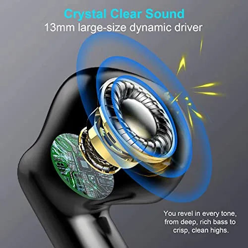 Jxrev Wireless Bluetooth 5.3 Earbuds Stereo Bass, Headphones in Ear Noise Cancelling Mic, IP7 Waterproof Sports, 32H