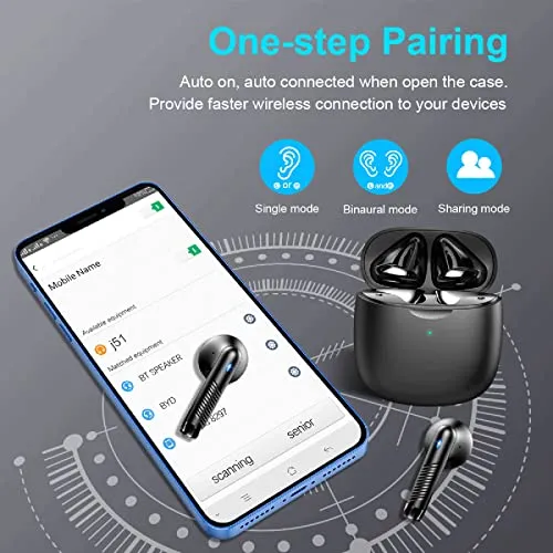 Jxrev Wireless Bluetooth 5.3 Earbuds Stereo Bass, Headphones in Ear Noise Cancelling Mic, IP7 Waterproof Sports, 32H