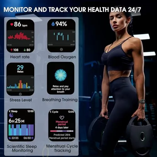 KEEPONFIT Smart Watch, 1.8" Touch Screen Smartwatch with Alexa Built-in IP68 Waterproof, Fitness Tracker with 100+ Sports