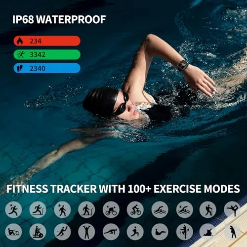 KEEPONFIT Smart Watch, 1.8" Touch Screen Smartwatch with Alexa Built-in IP68 Waterproof, Fitness Tracker with 100+ Sports