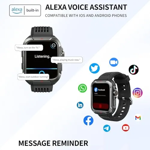 KEEPONFIT Smart Watch, 1.8" Touch Screen Smartwatch with Alexa Built-in IP68 Waterproof, Fitness Tracker with 100+ Sports
