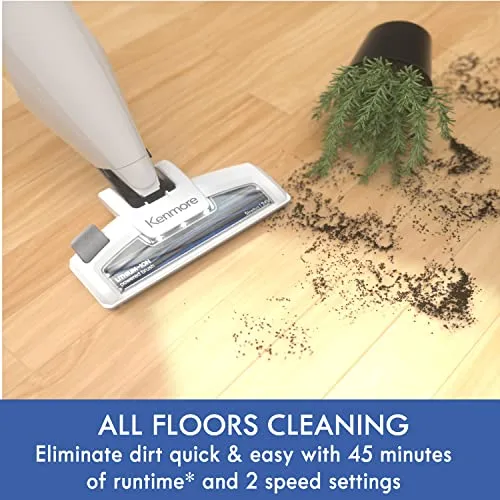 Kenmore DS1030 Cordless Stick Vacuum Lightweight Cleaner 2-Speed Power Suction LED Headlight 2-in-1 Handheld for Hardwood