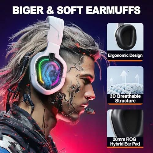 Krysenix PG2 Gaming Headset for PS4/PS5/PC/Xbox One, Ergonomic Design Over Ear with AI Stereo Microphone Sound, Computer