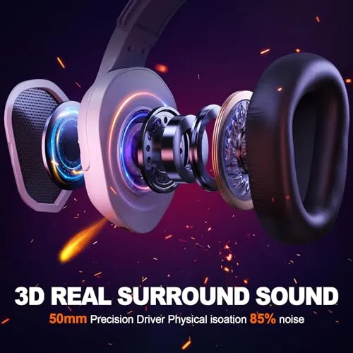 Krysenix PG2 Gaming Headset for PS4/PS5/PC/Xbox One, Ergonomic Design Over Ear with AI Stereo Microphone Sound, Computer