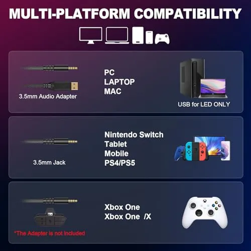 Krysenix PG2 Gaming Headset for PS4/PS5/PC/Xbox One, Ergonomic Design Over Ear with AI Stereo Microphone Sound, Computer