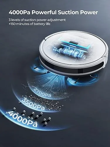 Laresar Robot Vacuums and Mop Combo, 4000Pa Strong Suction, Robotic Vacuum Cleaner with Auto Carpet Boost, Self-Charging,
