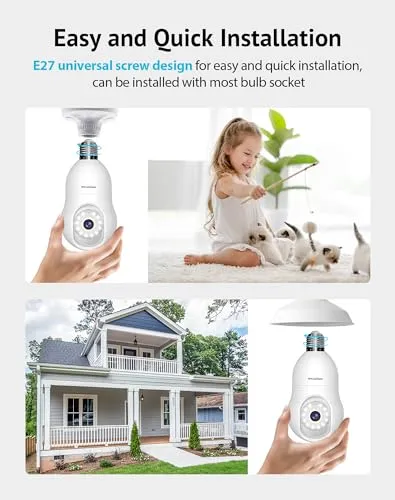 LaView 4MP Bulb Security Camera 2.4GHz,360° 2K Security Cameras Wireless Outdoor Indoor Full Color Day and Night, Motion