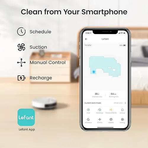 Lefant Robot Vacuum Cleaner, Tangle-Free, Strong Suction, Slim, Low Noise, Automatic Self-Charging, Wi-Fi/App/Alexa Control,