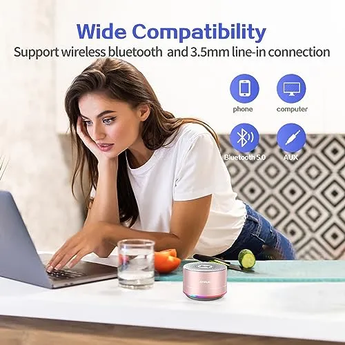 LENRUE A2 Portable Wireless Bluetooth Speaker with Lights and Lanyard,5W Mini Small Metal Speakers Bluetooth 5.0/Aux-in for