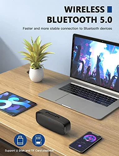 LENRUE Bluetooth Speaker, Wireless Portable Speaker with Loud Stereo Sound, Rich Bass, 12-Hour Playtime, Built-in Mic.