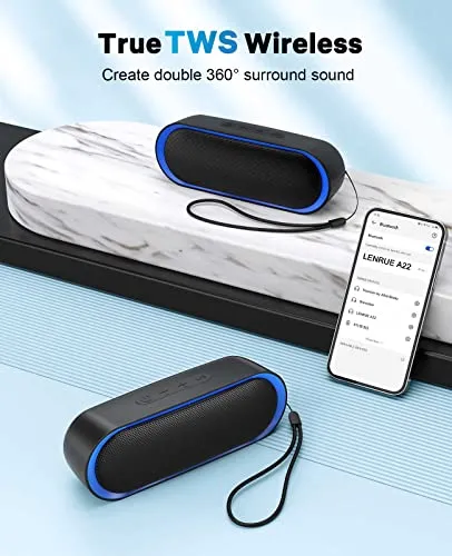 LENRUE Bluetooth Speakers, Waterproof Portable Speakers with TWS, 24 Playtime, Stereo Sound, Wireless for Home Shower Pool