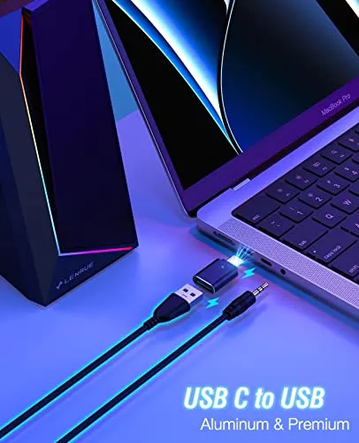 LENRUE Computer Speakers, USB/USB-C Powered PC Speakers with Loud Stereo Sound, Headphone-in for Desktop, iMac, MacBook,