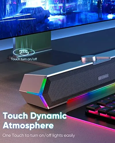 LENRUE G11 Computer Speakers for Desktop, Touch Lights PC Speakers with Surge Clear Sound, USB C/USB Powered for Computer