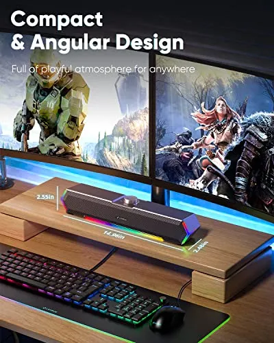 LENRUE G11 Computer Speakers for Desktop, Touch Lights PC Speakers with Surge Clear Sound, USB C/USB Powered for Computer