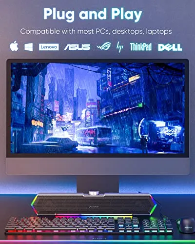LENRUE G11 Computer Speakers for Desktop, Touch Lights PC Speakers with Surge Clear Sound, USB C/USB Powered for Computer
