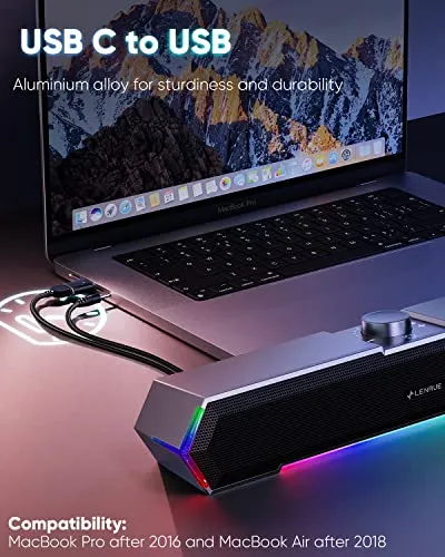 LENRUE G11 Computer Speakers for Desktop, Touch Lights PC Speakers with Surge Clear Sound, USB C/USB Powered for Computer