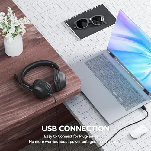 LEVN Headset with Mic, USB Headset with Microphone, Computer Headset with Noise Cancelling Microphone for Laptop PC, Mute