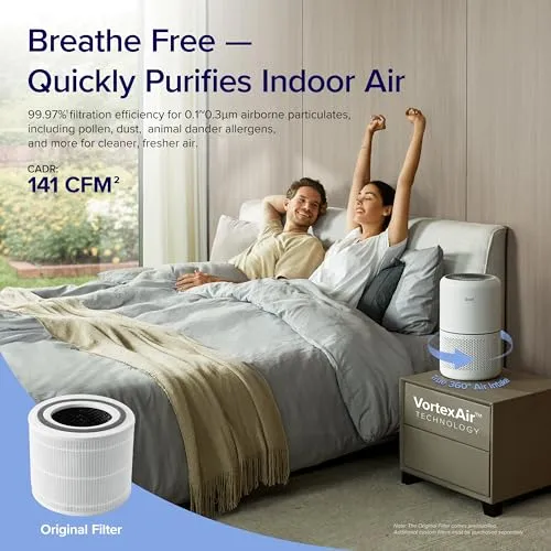 LEVOIT Air Purifier for Home Allergies Pets Hair in Bedroom & LV-H126 Air Purifier Replacement Filter, HEPA Filter,