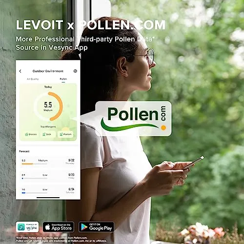 LEVOIT Air Purifiers for Home Large Room Up to 1980 Ft² in 1 Hr With Air Quality Monitor, Smart WiFi and Auto Mode, 3-in-1