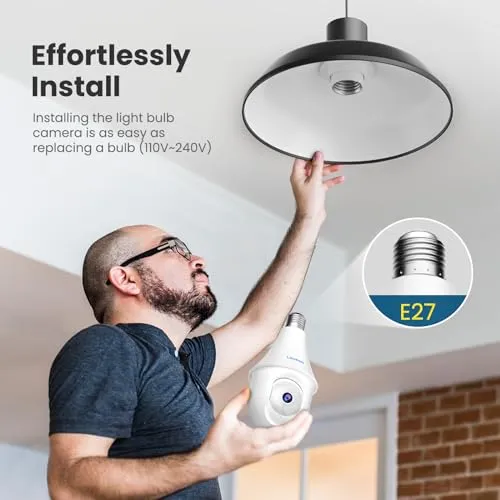 litokam 4MP Light Bulb Security Cameras Wireless Outdoor 2.4GHz, 2K 360°Cameras for Home Security Outside Indoor, Motion