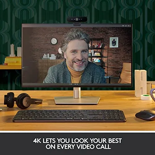 Logitech Brio 4K Webcam, Ultra 4K HD Video Calling, Noise-Canceling mic, HD Auto Light Correction, Wide Field of View, Works