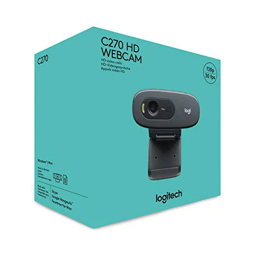 Logitech C270 HD Webcam, 720p, Widescreen HD Video Calling,Light Correction, Noise-Reducing Mic, For Skype, FaceTime,