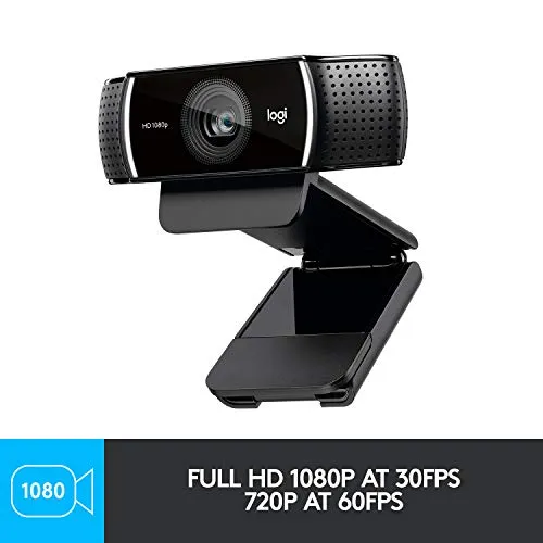 Logitech C922x Pro Stream Webcam – Full 1080p HD Camera, Black webcam - side view