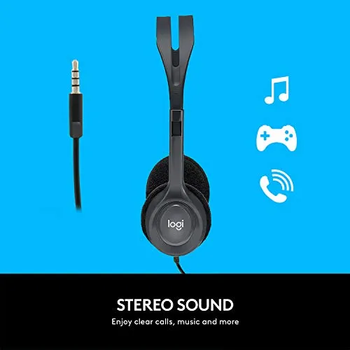 Logitech H111 Wired Headset, Stereo Headphones with Noise-Cancelling Microphone, 3.5 mm Audio Jack,