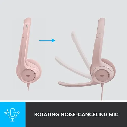 Logitech H390 Wired Headset for PC/Laptop, Stereo Headphones with Noise Cancelling Microphone, USB-A, in-Line Controls for