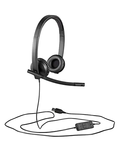 Logitech H570e Wired Headset, Stereo Headphones with Noise-Cancelling Microphone, USB, In-Line Controls with Mute Button,
