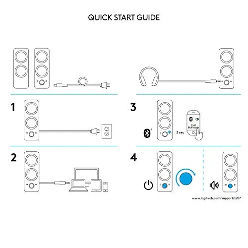 Logitech Z207 2.0 Multi Device Stereo Speaker (Black), 9.5" x 3.5" x 4.9&Quot; computer speaker - alternate view