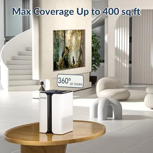 LOYTIO Air Purifiers for Home, HEPA Covers Up to 400 sq.ft Room, 24db Sleep Model, Night Lighting, 3 Timers, with