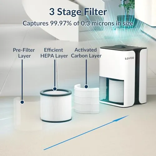 LOYTIO Air Purifiers for Home, HEPA Covers Up to 400 sq.ft Room, 24db Sleep Model, Night Lighting, 3 Timers, with