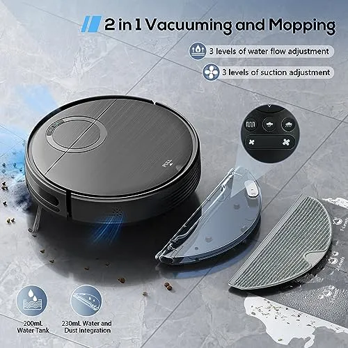MAMNV Robot Vacuum and Mop Combo, 2 in 1 Mopping Robot Vacuum Cleaner with Schedule, Wi-Fi/App/Alexa, 2000Pa Max Suction,