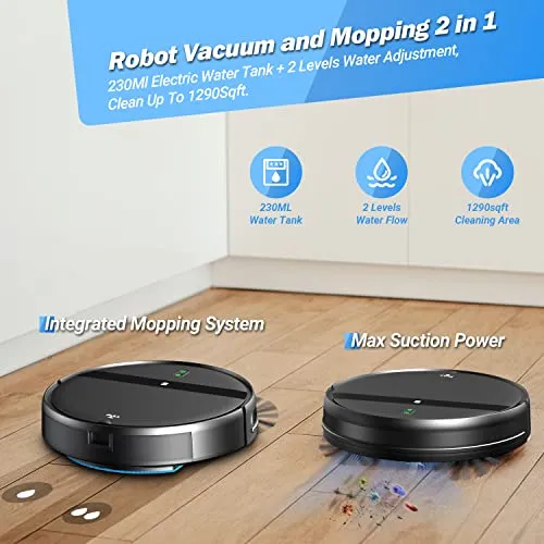 MANVINS Robot Vacuum and Mop Combo, WiFi/App/Alexa, 2 in 1 Robot Vacuum Cleaner with Tangle-Free Cyclone Suction, Scheduled
