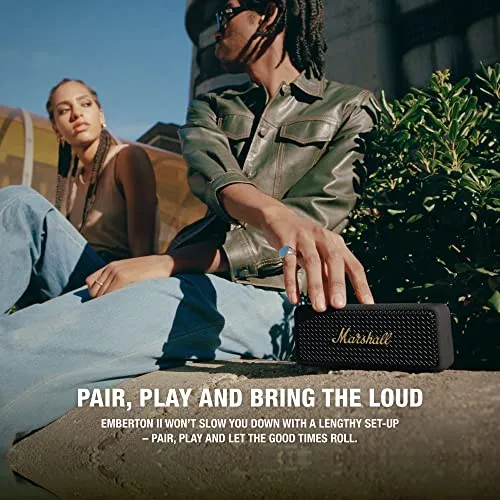 Marshall Emberton II Portable Bluetooth Speaker - Black & Brass Bluetooth speaker - close-up