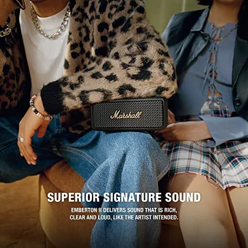 Marshall Emberton II Portable Bluetooth Speaker - Black & Brass Bluetooth speaker - side view