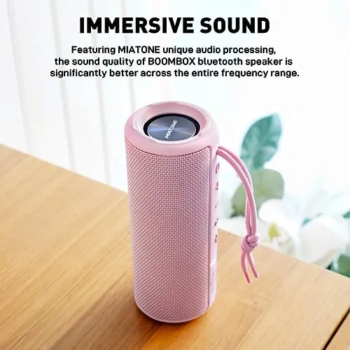MIATONE Outdoor Portable Bluetooth Speakers Wireless Speaker Waterproof - Pink Bluetooth speaker - side view