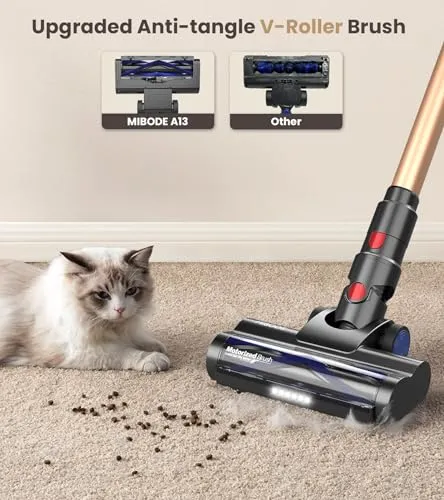 MIBODE Cordless Vacuum Cleaner, 26Kpa Powerful Stick Vacuum, 45min Runtime Vacuum Cleaners for Home, Anti-Tangle & 1.5L Dust