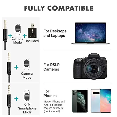 Movo LV1-USB Lavalier Microphone for Computer, Lapel Microphone for iPhone and Android Smartphones, Lav Mic, Clip on