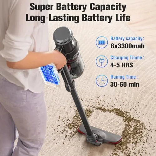 MOYSOUL Cordless Vacuum Cleaner - 9 in 1 Stick Vacuum with 30000pa Powerful Suction & 600W Brushless Motor for Pet Hair
