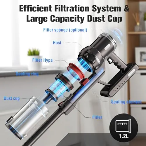 MOYSOUL Cordless Vacuum Cleaner - 9 in 1 Stick Vacuum with 30000pa Powerful Suction & 600W Brushless Motor for Pet Hair